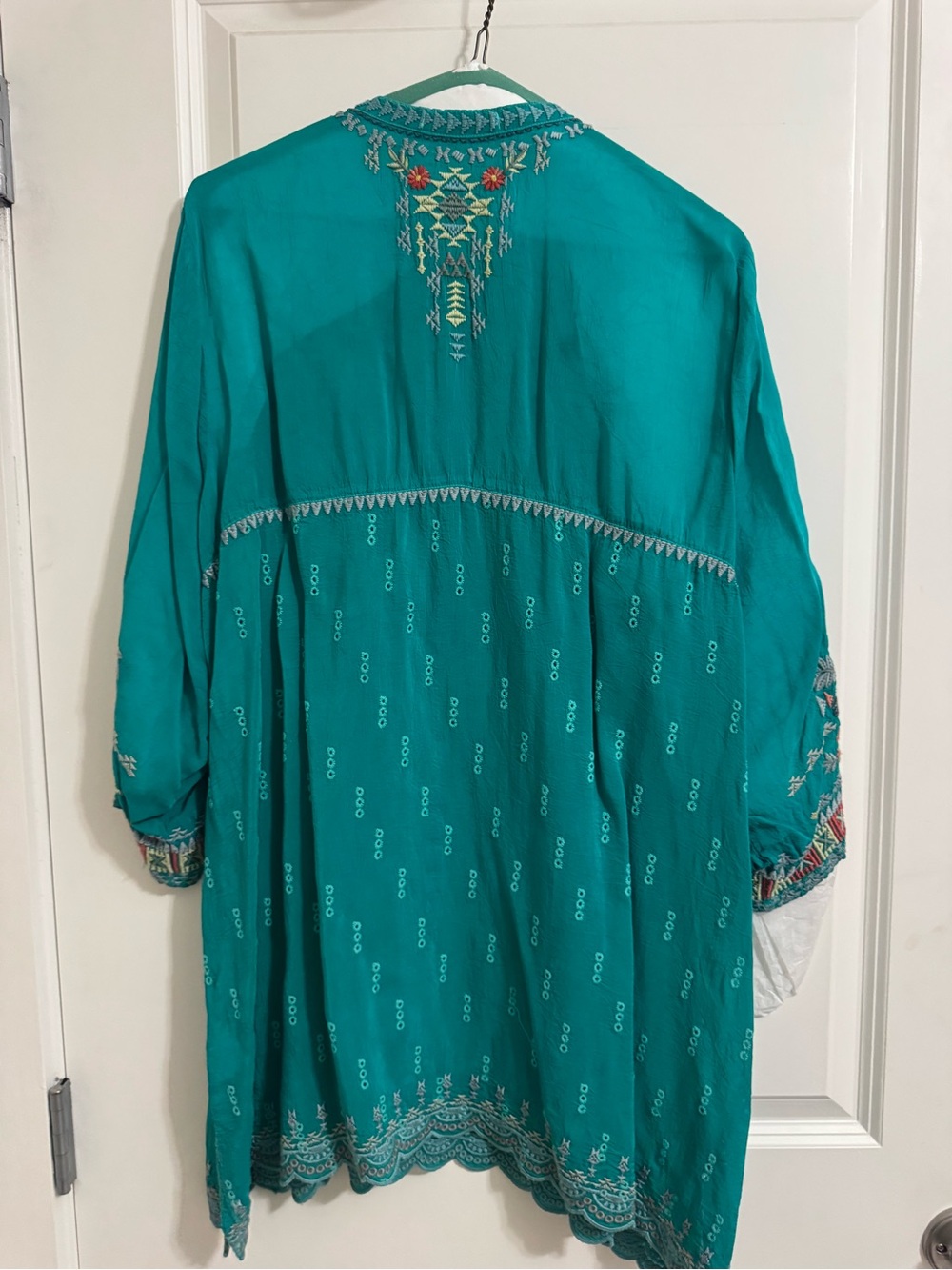 Johnny Was Teal Embroidered Floral Tunic - Picture 3 of 5